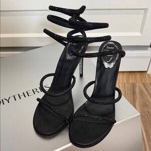 Rene Caovilla Black Crystal Embellished Heels